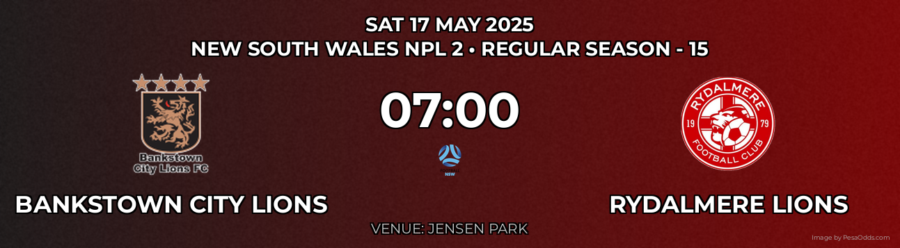 Bankstown City Lions vs Rydalmere Lions Prediction match poster for New South Wales NPL 2 fixture on SAT 17 MAY 2025