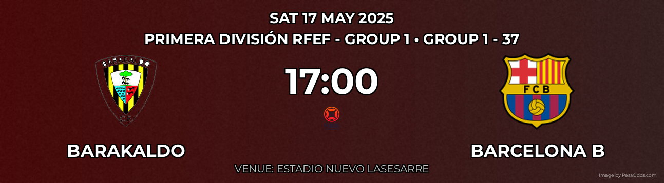 Barakaldo vs Barcelona B Prediction match poster for Primera División RFEF - Group 1 fixture on SAT 17 MAY 2025