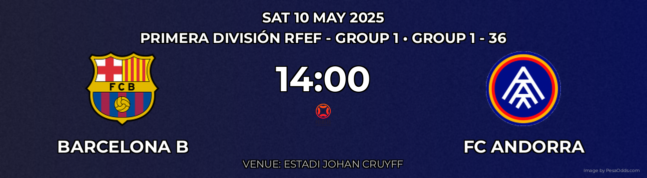 Barcelona B vs FC Andorra Prediction match poster for Primera División RFEF - Group 1 fixture on SAT 10 MAY 2025