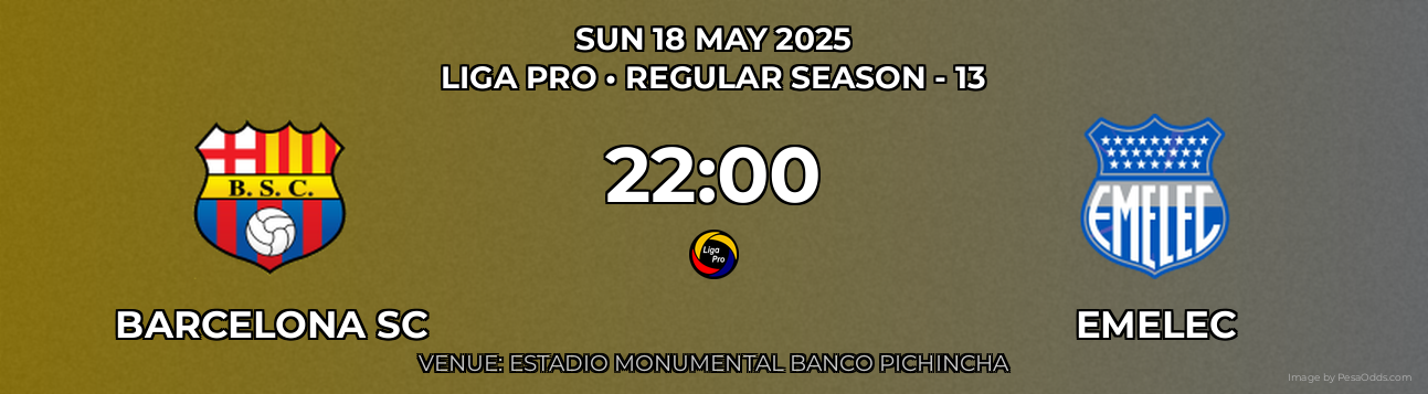 Barcelona SC vs Emelec Prediction match poster for Liga Pro fixture on SUN 18 MAY 2025