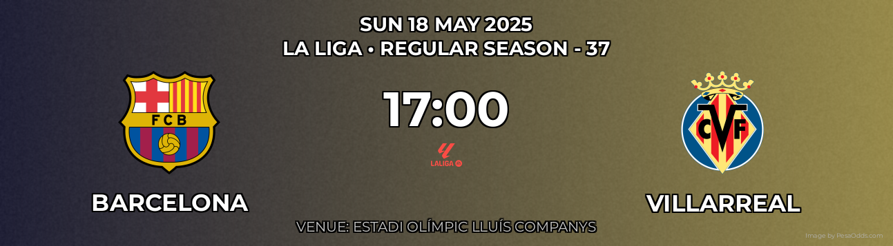 Barcelona vs Villarreal Prediction match poster for La Liga fixture on SUN 18 MAY 2025
