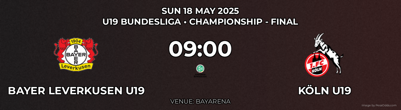 Bayer Leverkusen U19 vs Köln U19 Prediction match poster for U19 Bundesliga fixture on SUN 18 MAY 2025