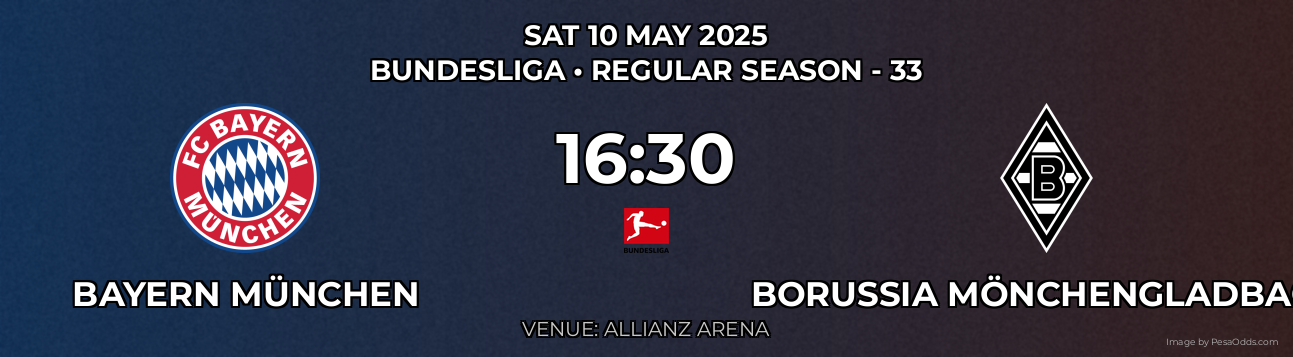 Bayern München vs Borussia Mönchengladbach Prediction match poster for Bundesliga fixture on SAT 10 MAY 2025