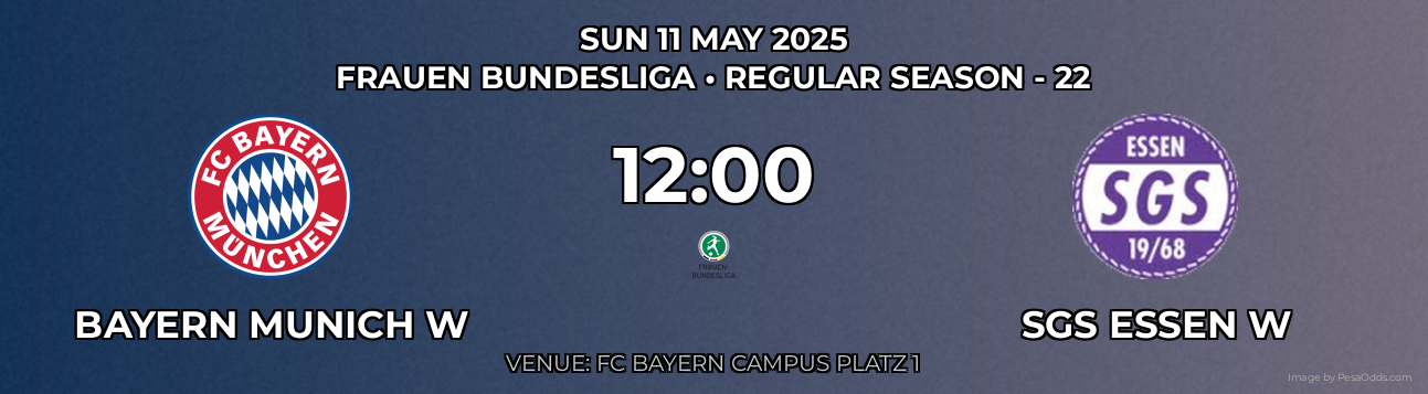 Bayern Munich W vs SGS Essen W Prediction match poster for Frauen Bundesliga fixture on SUN 11 MAY 2025