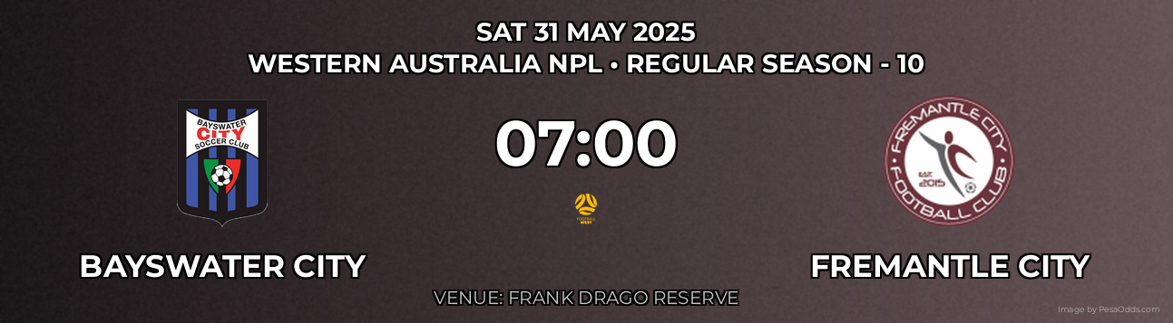 Bayswater City vs Fremantle City Prediction match poster for Western Australia NPL fixture on SAT 31 MAY 2025
