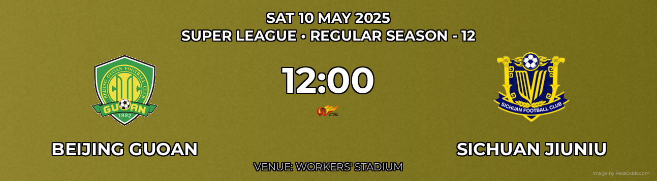 Beijing Guoan vs Sichuan Jiuniu Prediction match poster for Super League fixture on SAT 10 MAY 2025