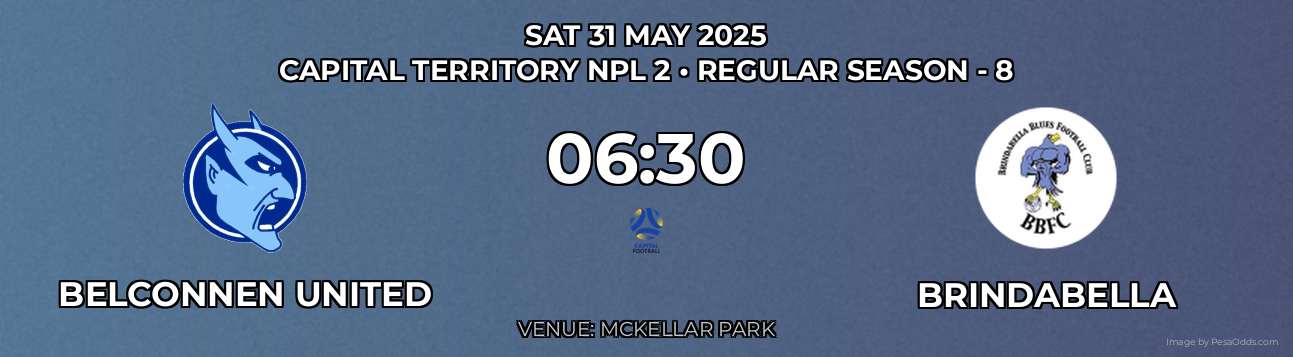 Belconnen United vs Brindabella Prediction match poster for Capital Territory NPL 2 fixture on SAT 31 MAY 2025