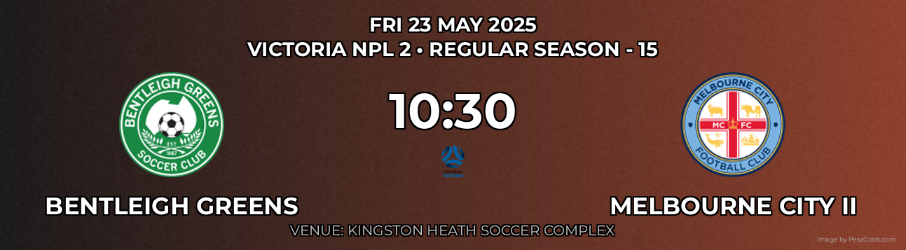 Bentleigh Greens vs Melbourne City II Prediction match poster for Victoria NPL 2 fixture on FRI 23 MAY 2025