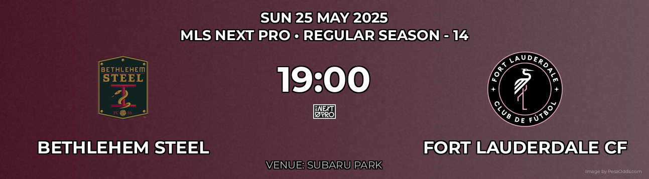 Bethlehem Steel vs Fort Lauderdale CF Prediction match poster for MLS Next Pro fixture on SUN 25 MAY 2025