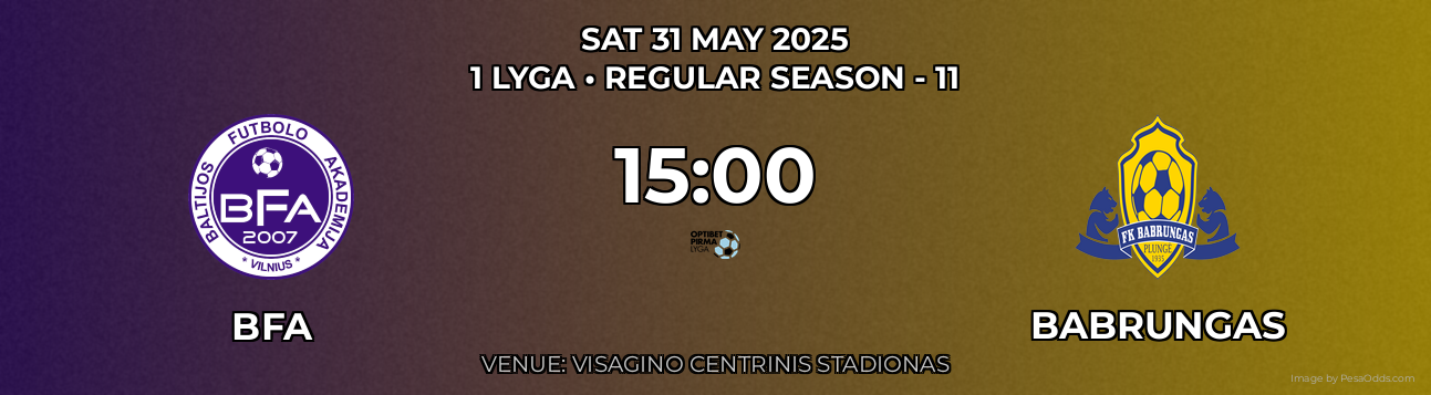 BFA vs Babrungas Prediction match poster for 1 Lyga fixture on SAT 31 MAY 2025