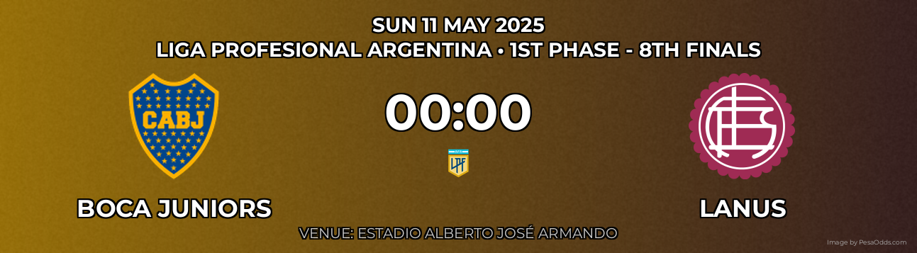 Boca Juniors vs Lanus Prediction match poster for Liga Profesional Argentina fixture on SUN 11 MAY 2025