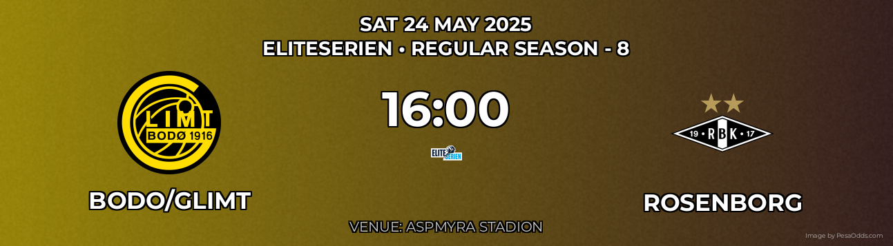 Bodo/Glimt vs Rosenborg Prediction match poster for Eliteserien fixture on SAT 24 MAY 2025