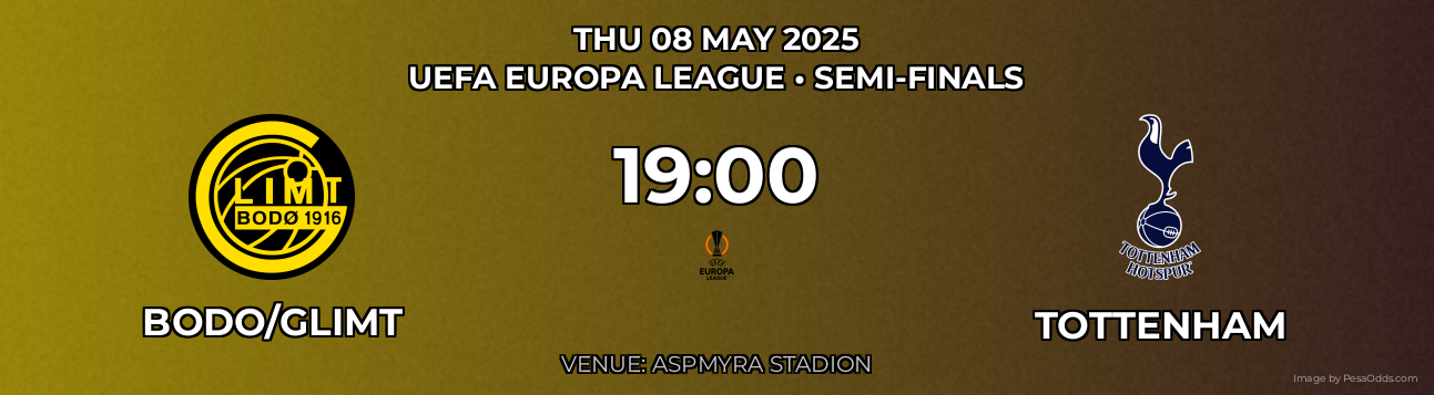 Bodo/Glimt vs Tottenham Prediction match poster for UEFA Europa League fixture on THU 08 MAY 2025