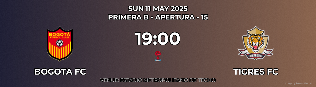 Bogota FC vs Tigres FC Prediction match poster for Primera B fixture on SUN 11 MAY 2025