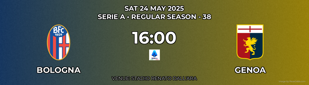 Bologna vs Genoa Prediction match poster for Serie A fixture on SAT 24 MAY 2025