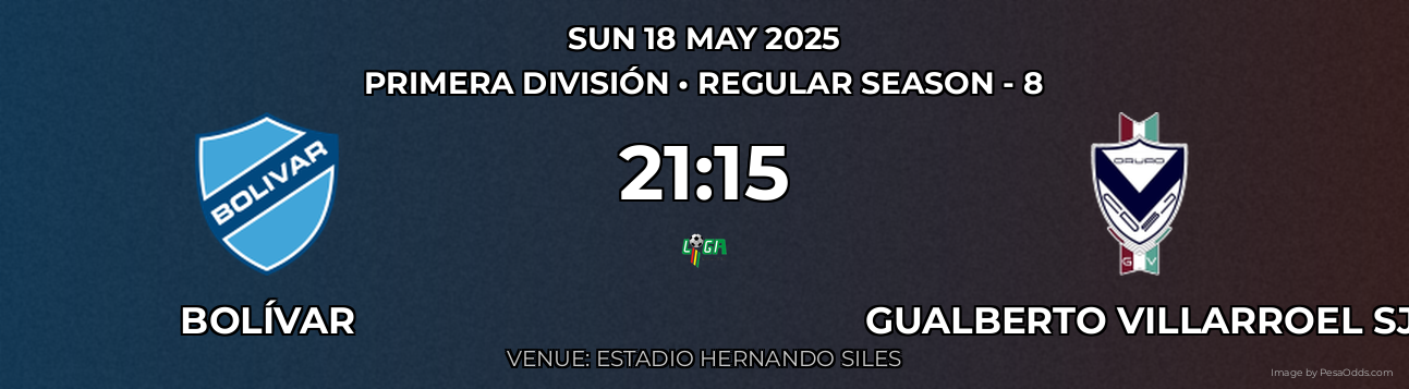 Bolívar vs Gualberto Villarroel SJ Prediction match poster for Primera División fixture on SUN 18 MAY 2025