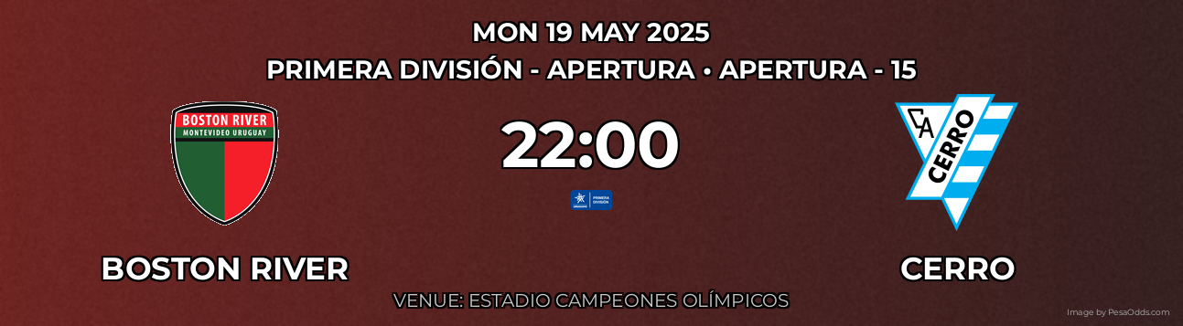 Boston River vs Cerro Prediction match poster for Primera División - Apertura fixture on MON 19 MAY 2025