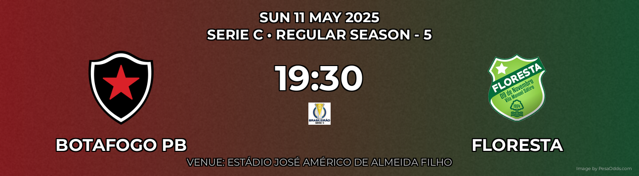 Botafogo PB vs Floresta Prediction match poster for Serie C fixture on SUN 11 MAY 2025
