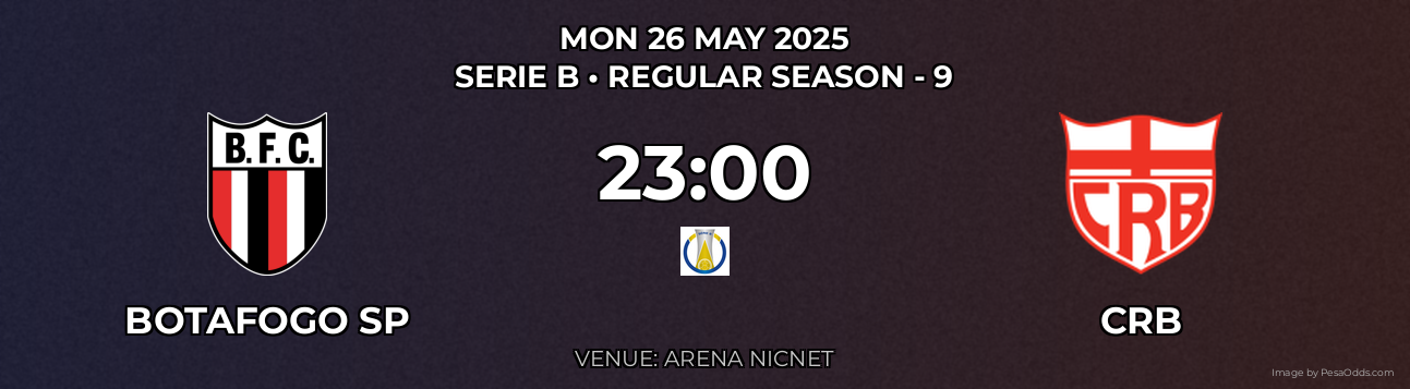 Botafogo SP vs CRB Prediction match poster for Serie B fixture on MON 26 MAY 2025