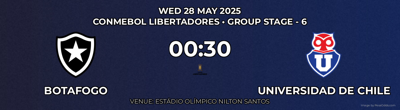 Botafogo vs Universidad de Chile Prediction match poster for CONMEBOL Libertadores fixture on WED 28 MAY 2025