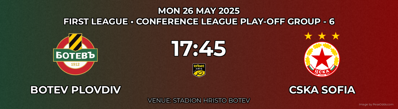 Botev Plovdiv vs CSKA Sofia Prediction match poster for First League fixture on MON 26 MAY 2025