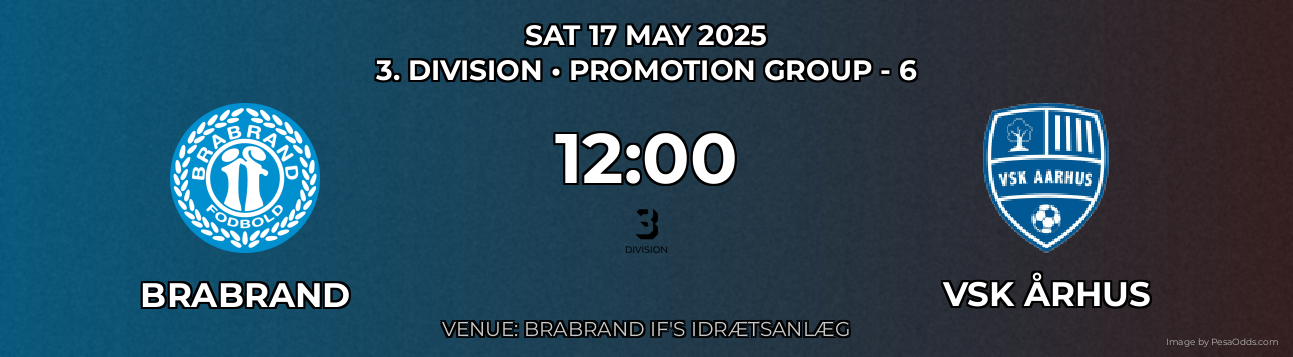 Brabrand vs VSK Århus Prediction match poster for 3. Division fixture on SAT 17 MAY 2025