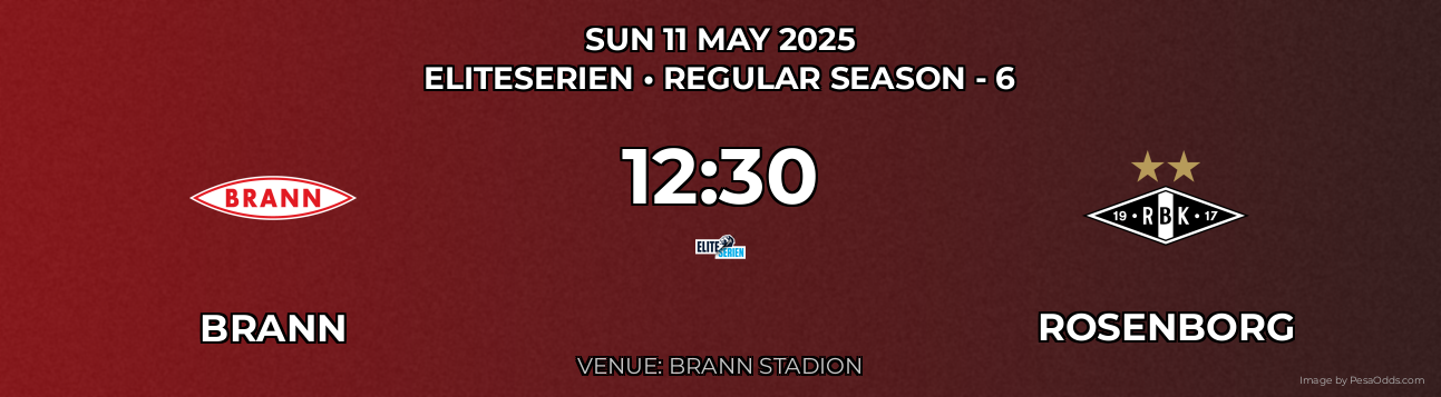 Brann vs Rosenborg Prediction match poster for Eliteserien fixture on SUN 11 MAY 2025
