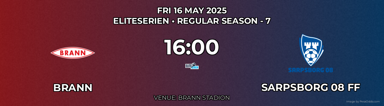 Brann vs Sarpsborg 08 FF Prediction match poster for Eliteserien fixture on FRI 16 MAY 2025