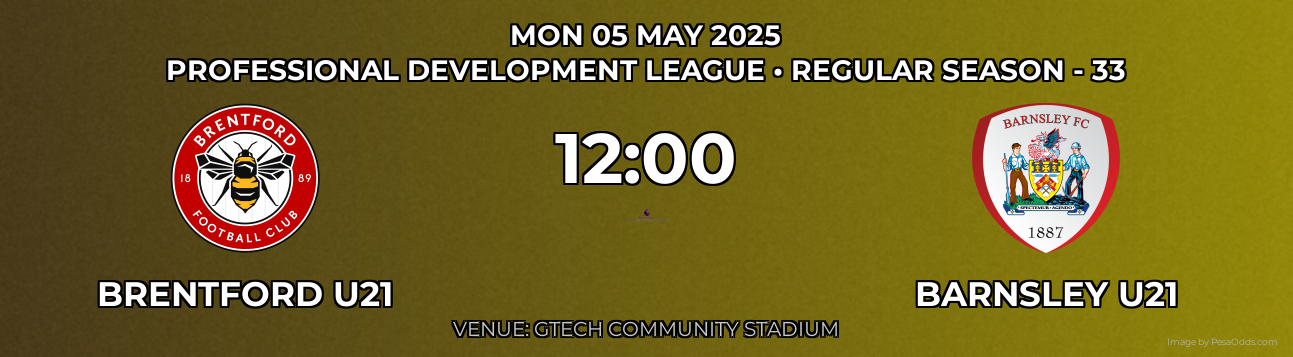 Brentford U21 vs Barnsley U21 Prediction match poster for Professional Development League fixture on MON 05 MAY 2025