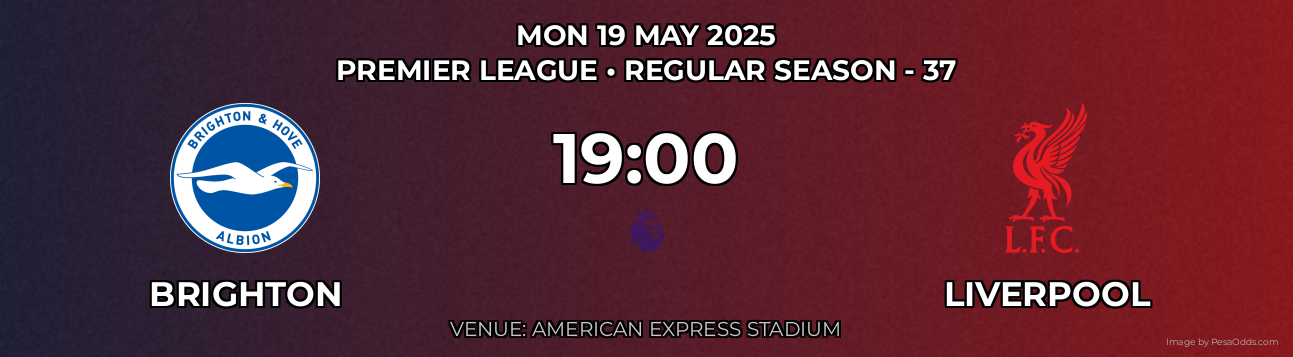 Brighton vs Liverpool Prediction match poster for Premier League fixture on MON 19 MAY 2025