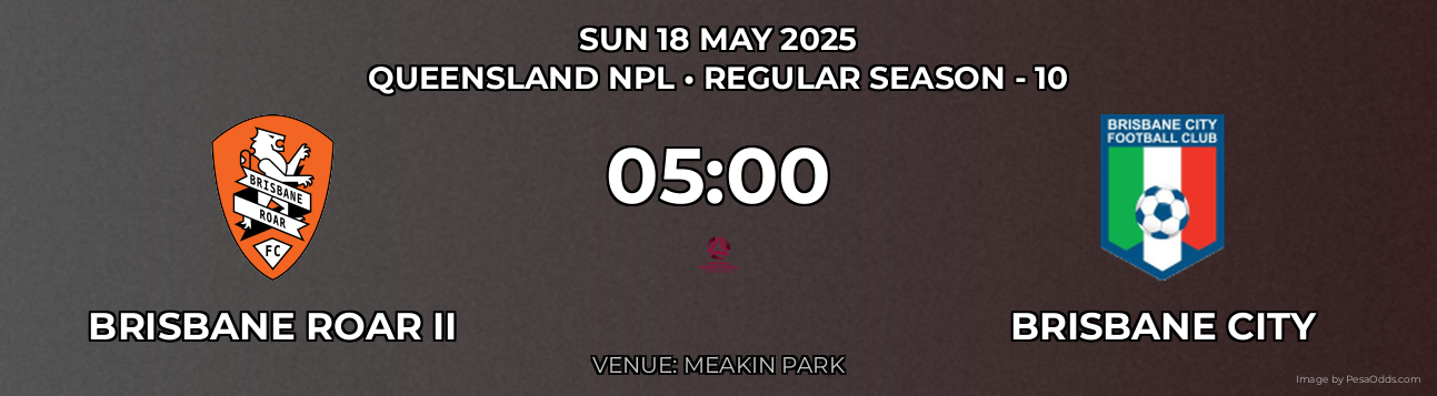 Brisbane Roar II vs Brisbane City Prediction match poster for Queensland NPL fixture on SUN 18 MAY 2025