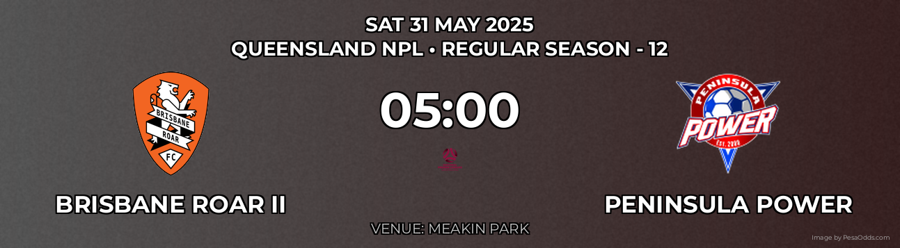 Brisbane Roar II vs Peninsula Power Prediction match poster for Queensland NPL fixture on SAT 31 MAY 2025