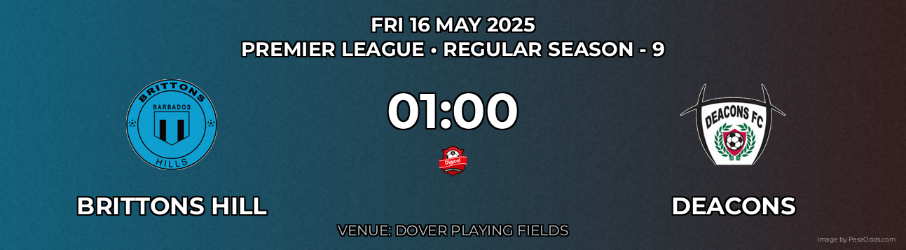 Brittons Hill vs Deacons Prediction match poster for Premier League fixture on FRI 16 MAY 2025