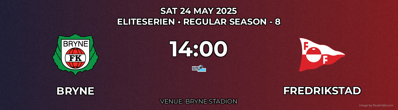 Bryne vs Fredrikstad Prediction match poster for Eliteserien fixture on SAT 24 MAY 2025