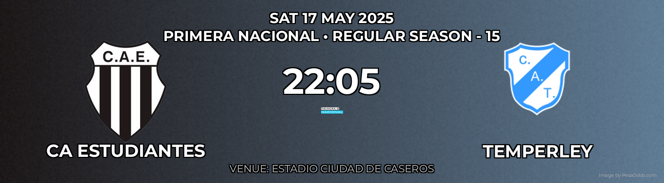 CA Estudiantes vs Temperley Prediction match poster for Primera Nacional fixture on SAT 17 MAY 2025