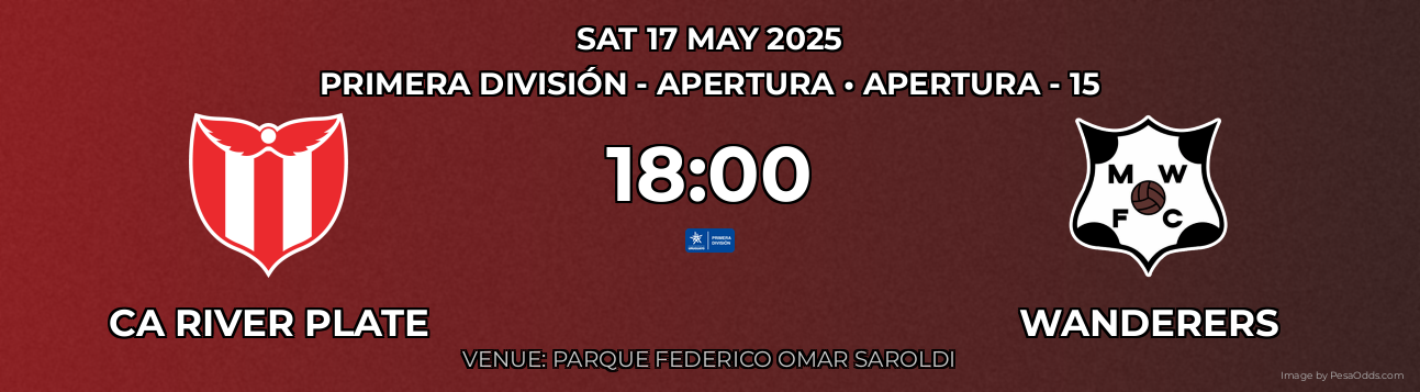 CA River Plate vs Wanderers Prediction match poster for Primera División - Apertura fixture on SAT 17 MAY 2025