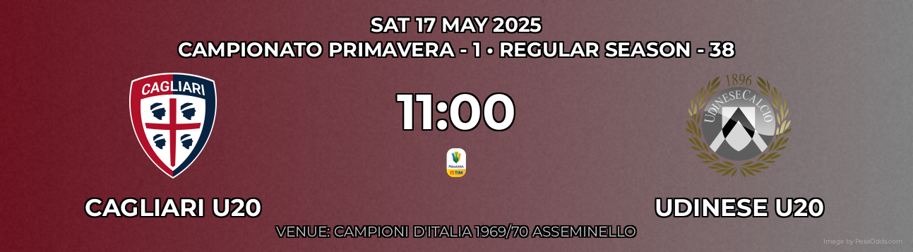 Cagliari U20 vs Udinese U20 Prediction match poster for Campionato Primavera - 1 fixture on SAT 17 MAY 2025
