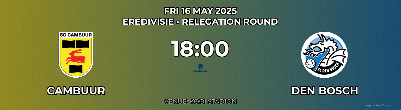 Cambuur vs Den Bosch Prediction match poster for Eredivisie fixture on FRI 16 MAY 2025