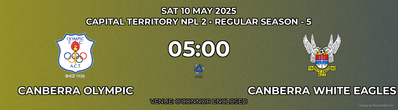 Canberra Olympic vs Canberra White Eagles Prediction match poster for Capital Territory NPL 2 fixture on SAT 10 MAY 2025