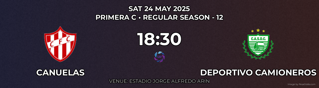 Canuelas vs Deportivo Camioneros Prediction match poster for Primera C fixture on SAT 24 MAY 2025