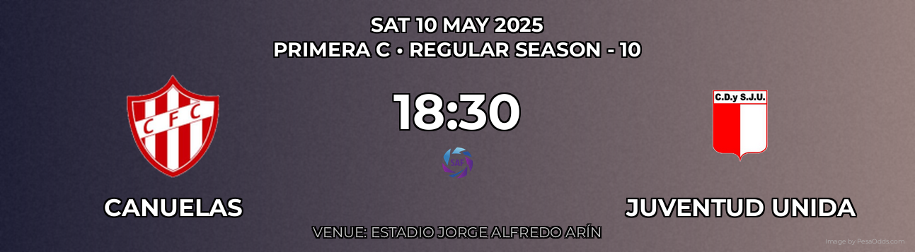 Canuelas vs Juventud Unida Prediction match poster for Primera C fixture on SAT 10 MAY 2025