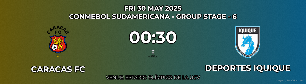Caracas FC vs Deportes Iquique Prediction match poster for CONMEBOL Sudamericana fixture on FRI 30 MAY 2025
