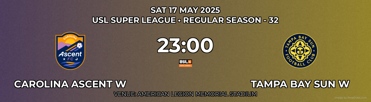 Carolina Ascent W vs Tampa Bay Sun W Prediction match poster for USL Super League fixture on SAT 17 MAY 2025