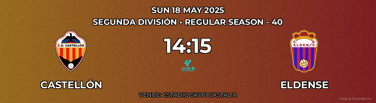 Castellón vs Eldense Prediction match poster for Segunda División fixture on SUN 18 MAY 2025