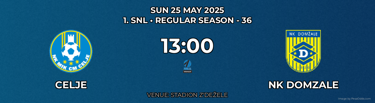 Celje vs NK Domzale Prediction match poster for 1. SNL fixture on SUN 25 MAY 2025