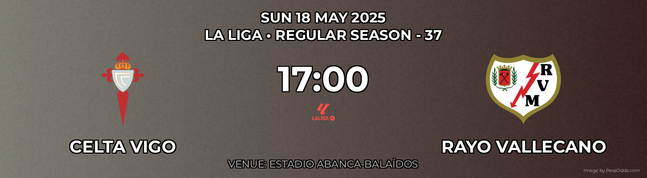 Celta Vigo vs Rayo Vallecano Prediction match poster for La Liga fixture on SUN 18 MAY 2025
