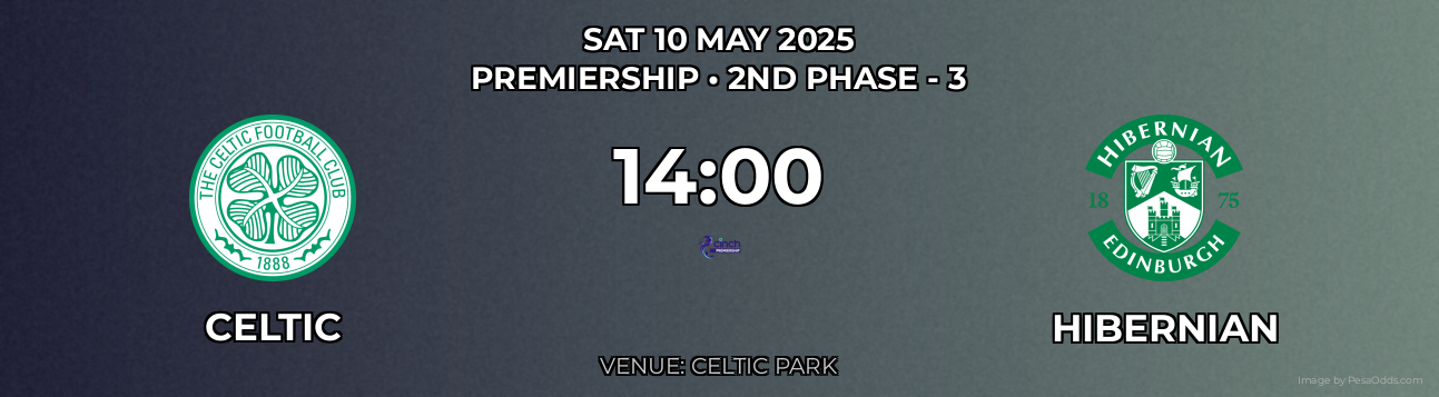Celtic vs Hibernian Prediction match poster for Premiership fixture on SAT 10 MAY 2025