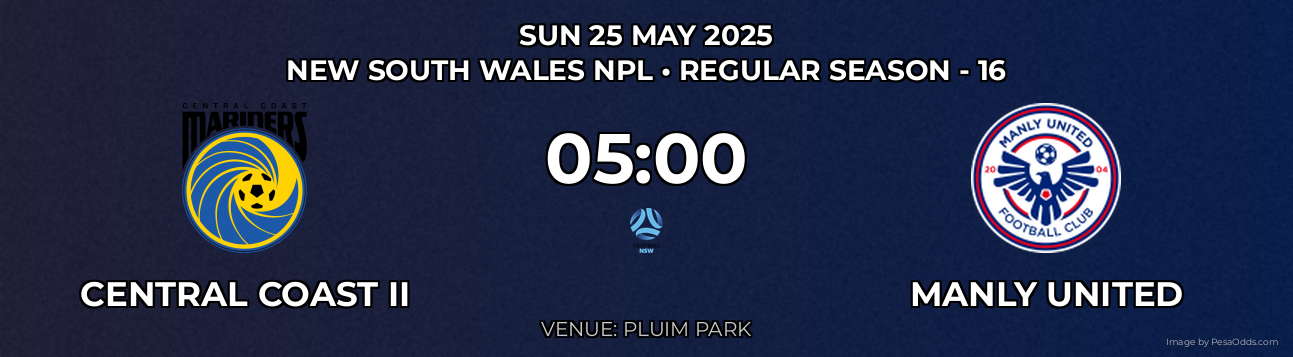Central Coast II vs Manly United Prediction match poster for New South Wales NPL fixture on SUN 25 MAY 2025