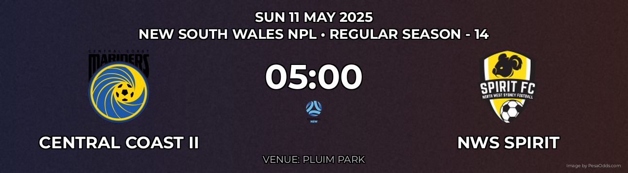 Central Coast II vs NWS Spirit Prediction match poster for New South Wales NPL fixture on SUN 11 MAY 2025