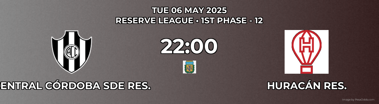 Central Córdoba SdE Res. vs Huracán Res. Prediction match poster for Reserve League fixture on TUE 06 MAY 2025